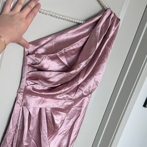 Nadia One-Shoulder Satin Maxi Dress in Dusty Rose
